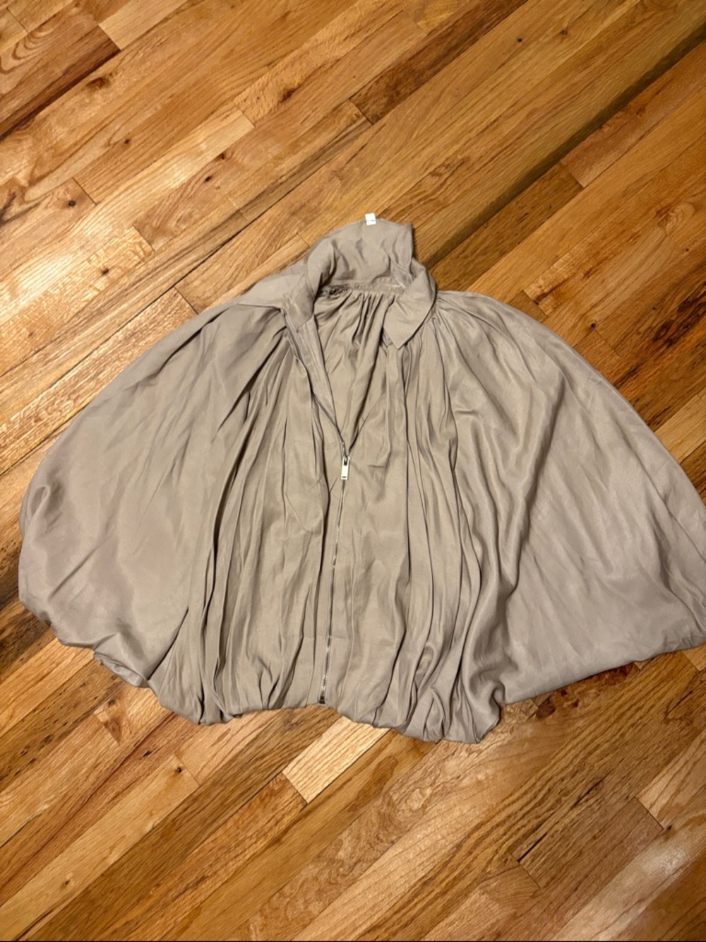 Light Taupe Draped Zip-Front Cape Jacket
